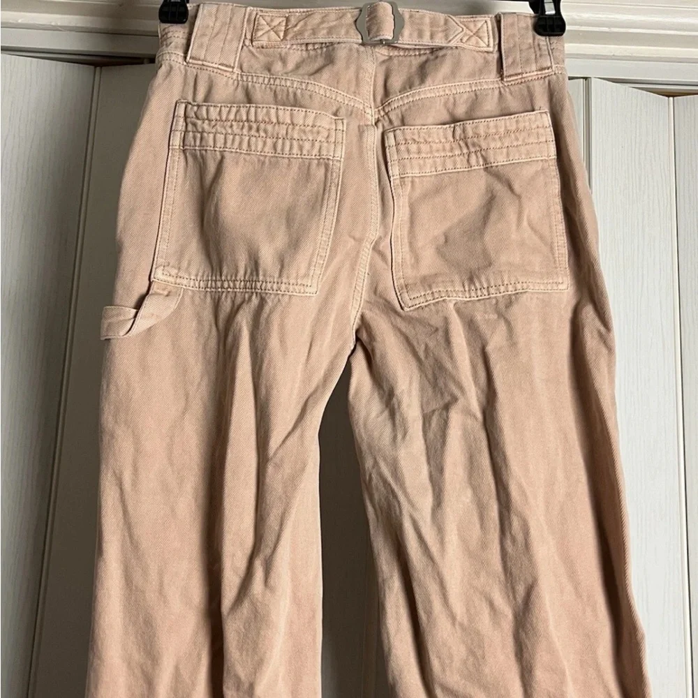SO Women’s Beige Cotton Twill Cargo Pants Sz 5 Wide Leg Mid Rise